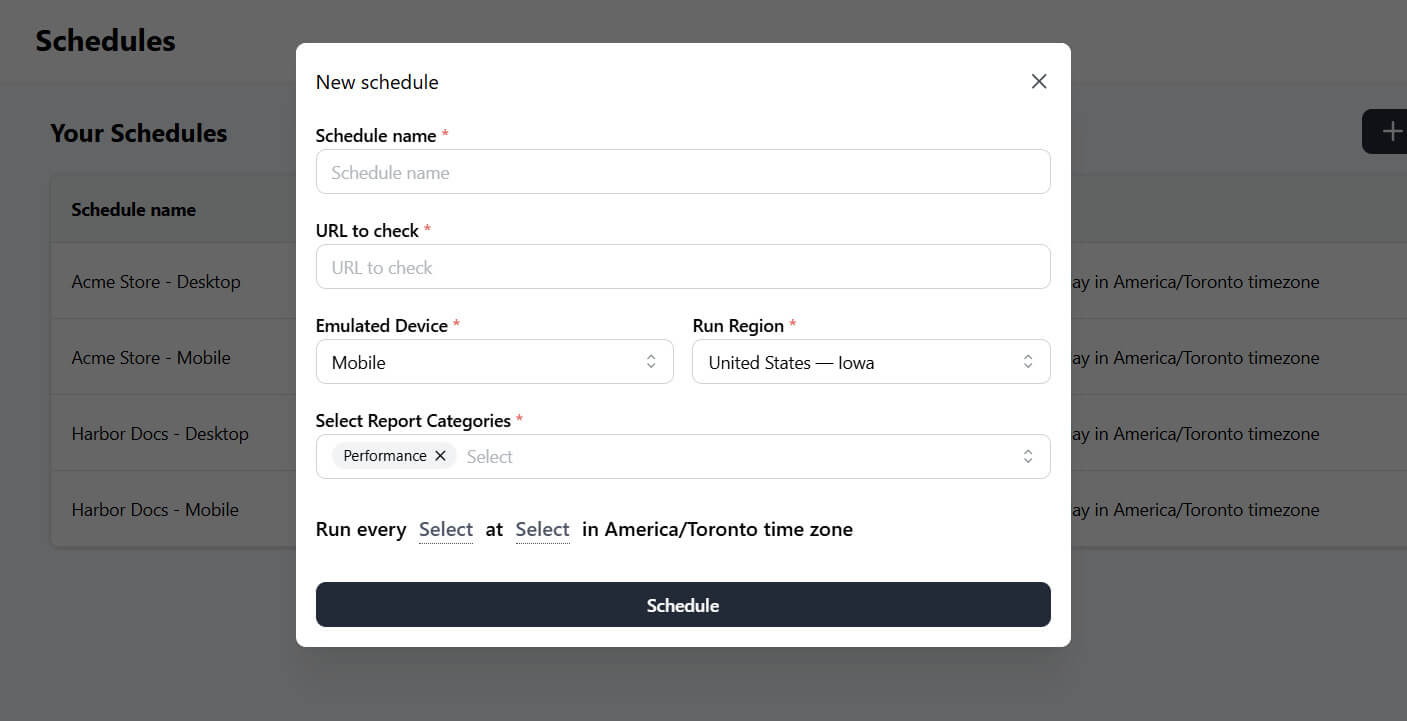 Perfiscope custom schedule settings